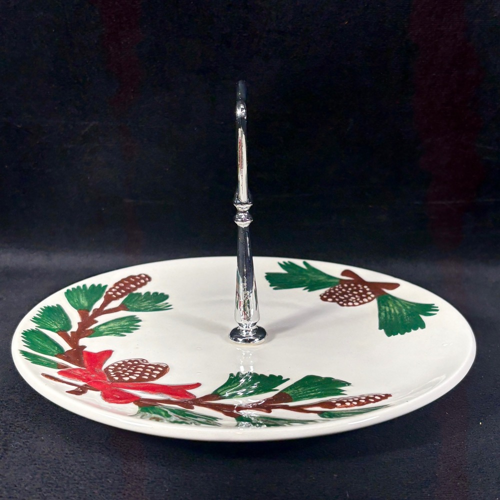 Vtg Handmade Signed Candy / Serving Dish Center‎ Handle Embossed Pinecone Design - Picture 4 of 8